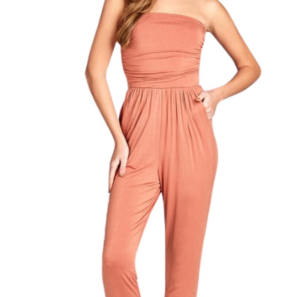 Strapless Tube Top Jumpsuit (peach/apricot) - Picture 1 of 2